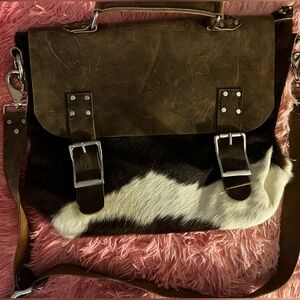 Cow Print Leather Messenger Bag 💼